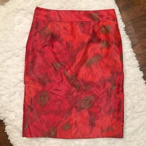 J. Crew Red Silk Pencil Skirt